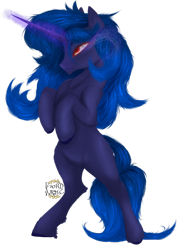 Size: 1160x1620 | Tagged: safe, artist:lordlyric, oc, oc only, oc:moonlight death, pony, shadow pony, unicorn, g4, bipedal, female, horn, magic, mare, moon, night, painting, render, simple background, solo, transparent background