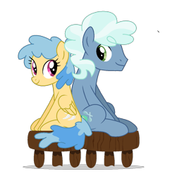 Size: 1111x1151 | Tagged: safe, artist:moonlightthegriffon, sugar twist, winter mist, earth pony, pegasus, pony, g4, background pony, base used, crack shipping, duo, duo male and female, female, folded wings, looking at each other, looking at someone, male, mare, ship:wintertwist, shipping, simple background, sitting, stallion, stool, straight, transparent background, wings