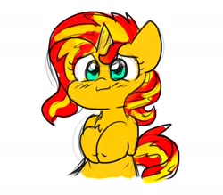 Size: 2000x1754 | Tagged: safe, artist:zutcha, sunset shimmer, pony, unicorn, g4, blush lines, blushing, bust, cute, daaaaaaaaaaaw, female, horn, looking at you, mare, shimmerbetes, simple background, sketch, smiling, smiling at you, solo, white background