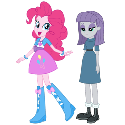 Size: 1080x1080 | Tagged: safe, artist:cloudy glow, edit, editor:josephpatrickbrennan, maud pie, pinkie pie, human, equestria girls, g4, official, duo, duo female, female, open mouth, open smile, simple background, smiling, transparent background, vector