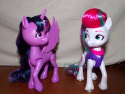 Size: 4608x3456 | Tagged: safe, twilight sparkle, zipp storm, alicorn, g4, g5, doll, duo, duo female, female, g4 to g5, generation leap, indoors, photo, toy, twilight sparkle (alicorn)