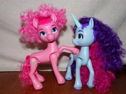 Size: 4608x3456 | Tagged: safe, misty brightdawn, pinkie pie, g4, g5, doll, duo, duo female, female, g4 to g5, generation leap, indoors, photo, toy