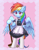 Size: 2536x3264 | Tagged: safe, artist:duski夕嵐, rainbow dash, pegasus, pony, semi-anthro, g4, bipedal, blushing, broom, cheek fluff, clothes, cute, dashabetes, ear fluff, female, frame, frown, high res, hoof fluff, kneesocks, lace, leg fluff, maid, mare, patterned background, rainbow maid, socks, solo, spread wings, watermark, wing fluff, wings