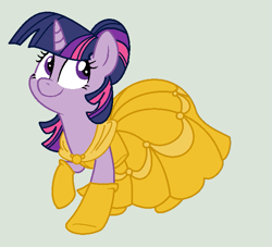 Size: 653x593 | Tagged: safe, artist:doggie31, twilight sparkle, alicorn, pony, g4, alternate hairstyle, beauty and the beast, belle, clothes, commission, cute, disney, disney princess, dress, evening gloves, female, gloves, gown, long gloves, mare, princess belle, smiling, solo, twiabetes, twilight sparkle (alicorn)