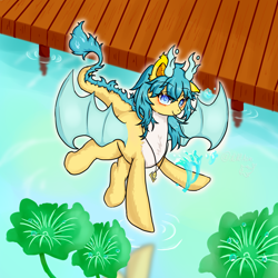 Size: 4096x4096 | Tagged: safe, artist:dw_atias, oc, oc only, oc:rain cloud, original species, pony, female, lilypad, outdoors, solo