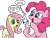 Size: 1716x1292 | Tagged: safe, artist:fillyfool, angel bunny, fluttershy, pinkie pie, earth pony, pegasus, pony, rabbit, g4, animal, beady eyes, blue eyes, bnuuy, closed mouth, curly mane, eyelashes, happy, holding, open mouth, pink mane, simple background, smiling, teal eyes, transparent background, trio, underhoof, worried