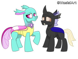 Size: 6000x4500 | Tagged: safe, artist:alejandrogmj, artist:wasisi, spiracle, oc, oc:wasisi, changedling, changeling, g4, canon x oc, changeling oc, looking at each other, looking at someone, simple background, transparent background