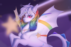 Size: 6000x4000 | Tagged: safe, artist:spika, oc, oc only, dracony, dragon, hybrid, pony, abstract background, female, hairclip, jewelry, mare, necklace, outdoors, slit pupils, solo, spread wings, wings