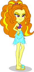 Size: 1280x2679 | Tagged: safe, artist:dustinwatsongkx, adagio dazzle, equestria girls, g4, accessory swap, bare arms, bare legs, bare shoulders, bikini, bikini top, clothes, clothes swap, female, geode of shielding, grin, hand on hip, jewelry, magical geodes, necklace, puffy hair, rarity's blue sarong, rarity's purple bikini, sandals, sarong, simple background, skirt, sleeveless, smiling, solo, spiked headband, swimsuit, swimsuit swap, teeth, transparent background, vector