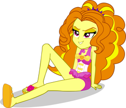 Size: 1643x1403 | Tagged: safe, artist:dustinwatsongkx, adagio dazzle, human, equestria girls, g4, bare shoulders, clothes, clothes swap, female, flirting, geode of sugar bombs, magical geodes, one-piece swimsuit, pinkie pie swimsuit, simple background, sleeveless, solo, swimsuit, swimsuit swap, transparent background, vector