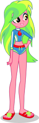 Size: 1287x4002 | Tagged: safe, artist:dustinwatsongkx, lemon zest, human, equestria girls, g4, applejack's beach shorts swimsuit, belly, belly button, clothes, clothes swap, cute, female, geode of super strength, magical geodes, sandals, show accurate, simple background, slender, solo, swimsuit, swimsuit swap, thin, transparent background, vector, zestabetes