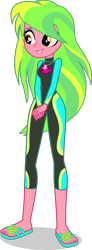 Size: 1546x4215 | Tagged: safe, artist:dustinwatsongkx, lemon zest, human, equestria girls, g4, clothes, clothes swap, cute, female, fluttershy's wetsuit, geode of fauna, magical geodes, sandals, simple background, solo, swimsuit, swimsuit swap, transparent background, vector, wetsuit, zestabetes