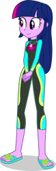 Size: 1281x3926 | Tagged: safe, artist:dustinwatsongkx, twilight sparkle, human, equestria girls, g4, clothes swap, female, fluttershy's wetsuit, geode of fauna, magical geodes, simple background, solo, swimsuit swap, transparent background, wetsuit