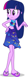 Size: 1566x4236 | Tagged: safe, artist:dustinwatsongkx, twilight sparkle, human, equestria girls, g4, bare shoulders, belly, belly button, clothes, clothes swap, female, sarong, simple background, sleeveless, solo, sports bra, swimsuit, swimsuit swap, transparent background, trixie's beach shorts swimsuit