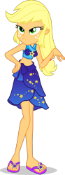 Size: 1454x3913 | Tagged: safe, artist:dustinwatsongkx, applejack, human, equestria girls, g4, bare shoulders, belly, belly button, clothes, clothes swap, female, freckles, sarong, simple background, sleeveless, solo, sports bra, swimsuit, swimsuit swap, transparent background, trixie's beach shorts swimsuit