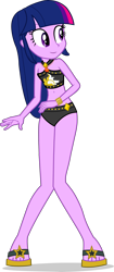 Size: 1882x4502 | Tagged: safe, artist:dustinwatsongkx, twilight sparkle, human, equestria girls, g4, accessory swap, bare shoulders, bikini, bikini bottom, bikini top, clothes, clothes swap, female, geode of empathy, grin, jewelry, magical geodes, necklace, sandals, simple background, sleeveless, smiling, solo, sunset shimmer's beach shorts swimsuit, swimsuit, swimsuit swap, transparent background, wrist cuff