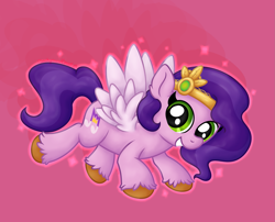 Size: 2307x1865 | Tagged: safe, artist:background basset, pipp petals, pegasus, pony, g5, adorapipp, colored wings, crown, cute, diadem, female, flying, happy, high res, jewelry, looking at you, mare, regalia, simple background, smiling, smiling at you, solo, spread wings, unshorn fetlocks, wings