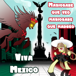 Size: 1810x1810 | Tagged: safe, artist:archooves, oc, oc:tailcoatl, pony, bipedal, charro, hat, letter, meme, mexican, mexico, mexico city, nation ponies, ponified, september 16th, spanish, viva mexico