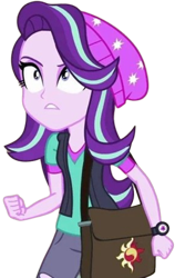 Size: 1594x2520 | Tagged: safe, edit, edited screencap, editor:mrtoonlover83, screencap, starlight glimmer, human, equestria girls, g4, background removed, bag, beanie, hat, not a vector, saddle bag, simple background, solo, transparent background