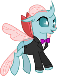 Size: 510x685 | Tagged: safe, artist:byteslice, ocellus, changedling, changeling, g4, .svg available, bowtie, clothes, female, flying, necktie, simple background, solo, svg, transparent background, tuxedo, vector