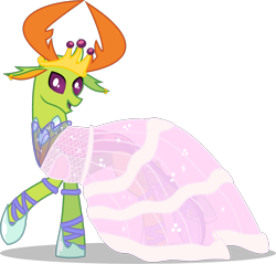 Size: 1187x1134 | Tagged: safe, artist:byteslice, thorax, changedling, changeling, g4, .svg available, clothes, crossdressing, cute, dress, ear piercing, earring, gala dress, gown, jewelry, king thorax, male, piercing, regalia, simple background, solo, svg, thorabetes, tiara, transparent background, vector