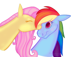 Size: 2253x1789 | Tagged: safe, artist:azira faerinx, fluttershy, rainbow dash, pegasus, pony, g4, cute, duo, duo female, female, heart, heart eyes, kissing, lesbian, shading, ship:flutterdash, shipping, simple background, transparent background, wingding eyes