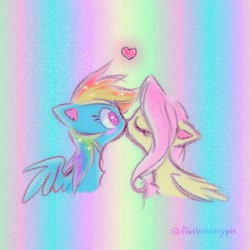 Size: 1077x1077 | Tagged: safe, alternate version, artist:flutterberrypie, fluttershy, rainbow dash, pegasus, pony, g4, blushing, duo, duo female, eyes closed, female, heart, kissing, lesbian, mare, partially open wings, ship:flutterdash, shipping, wings