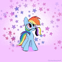 Size: 800x800 | Tagged: safe, artist:flutterberrypie, rainbow dash, pegasus, pony, g4, folded wings, mouth hold, nonbinary, nonbinary pride flag, pride, pride flag, solo, stars, tail, wings