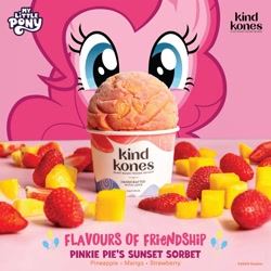 Size: 2391x2391 | Tagged: safe, pinkie pie, earth pony, equestria daily, g4, female, flavors of friendship, food, fruit, ice cream, kind kones, kind kones (ice cream store), mango, pineapple, pinkie pie's sunset sorbet, singapore, strawberry