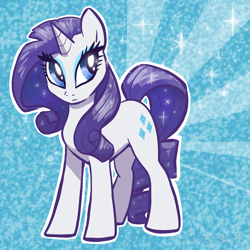 Size: 2048x2048 | Tagged: safe, artist:pfeffaroo, part of a set, rarity, pony, unicorn, g4, abstract background, eyeshadow, female, glitter, high res, horn, looking sideways, makeup, mare, outline, solo, sparkles, standing, tail, three quarter view, white outline