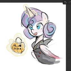 Size: 1080x1080 | Tagged: safe, artist:yixiaobua, alicorn, pony, g4, art program in frame, female, halloween, halloween 2024, holiday, mare, nightmare night, nightmare night 2024, open mouth, open smile, procreate app, pumpkin bucket, smiling, solo