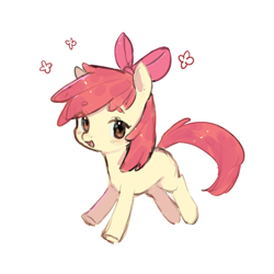 Size: 3000x3000 | Tagged: safe, artist:什锦蔬菜, apple bloom, earth pony, pony, g4, :d, adorabloom, apple bloom's bow, blank flank, blushing, bow, cute, female, filly, foal, hair bow, looking at you, open mouth, open smile, simple background, smiling, solo, white background