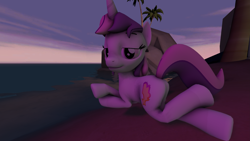 Size: 5333x3000 | Tagged: safe, artist:sweetieck, oc, oc only, oc:sweetieck dreams, pony, unicorn, g4, 3d, beach, beautiful, chair, cute, daaaaaaaaaaaw, desk, female, filly, foal, horn, lying down, mare, not sweetie belle, ocbetes, outdoors, solo, source filmmaker, unicorn horn, vibing