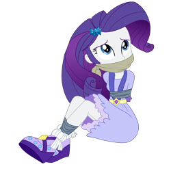 Size: 2500x2500 | Tagged: safe, artist:nie-martw-sie-o-mnie, rarity, human, equestria girls, g4, my little pony equestria girls: legend of everfree, bondage, bound and gagged, cloth gag, clothes, dress, female, femsub, gag, rarisub, simple background, solo, submissive, tape, tape bondage, tied up, transparent background