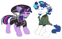 Size: 4000x2565 | Tagged: safe, artist:avery-valentine, shining armor, twilight sparkle, alien, pony, unicorn, xenomorph, g4, alien (franchise), clothes, costume, duo, duo male and female, female, horn, male, simple background, transparent background