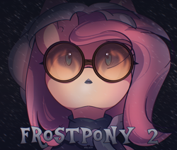 Size: 2600x2200 | Tagged: safe, artist:miryelis, fluttershy, pegasus, pony, g4, bust, clothes, fire, frostpunk, glasses, long hair, looking up, portrait, snow, solo, text