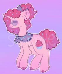 Size: 1185x1404 | Tagged: safe, artist:cloudedstormie, oc, oc only, pony, unicorn, bow, cloven hooves, concave belly, ear piercing, earring, female, glasses, gradient background, hair bow, horn, jewelry, mare, obtrusive watermark, piercing, shawl, solo, watermark