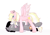 Size: 2828x1952 | Tagged: safe, artist:vieta, oc, oc only, oc:gitzo, oc:marshmallow bombshell, pegasus, pony, blonde hair, blonde tail, blue eyes, choker, collar, duo, ear piercing, earring, eye clipping through hair, eyebrows, eyebrows visible through hair, eyelashes, feathered wings, female, fluffy hair, fluffy mane, fluffy tail, folded wings, full body, hair ribbon, jewelry, long eyelashes, long hair, looking sideways, mare, multicolored hair, multicolored mane, multicolored tail, pegasus oc, pegasus wings, piercing, pigtails, pink coat, ponytail, ribbon, side view, signature, simple background, smiling, standing, striped hair, striped mane, striped tail, tail, two toned hair, two toned mane, two toned tail, white background, white hair, white tail, wings