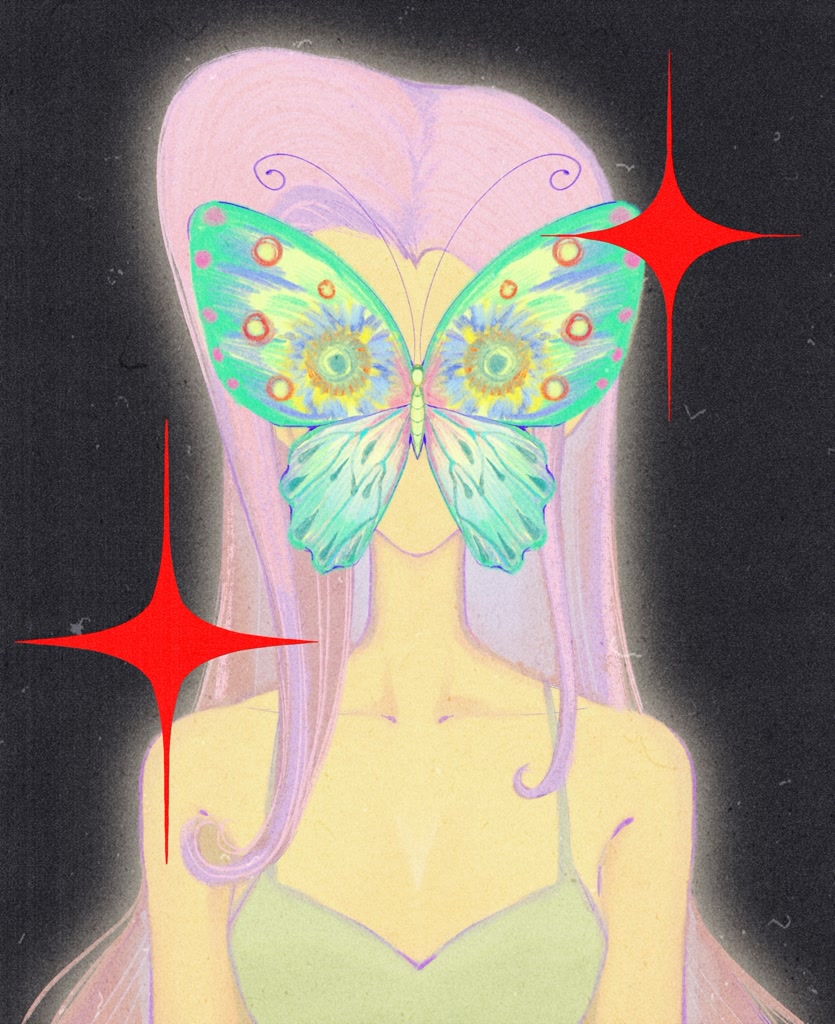 #3443456 - safe, artist:nimingxiwang168, fluttershy, butterfly, human ...