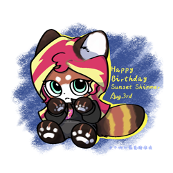 Size: 900x900 | Tagged: safe, artist:candywang12648, sunset shimmer, red panda, semi-anthro, equestria girls, g4, clothes, cute, green eyes, orange fur, solo, species swap, two toned hair