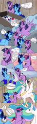 Size: 3055x10000 | Tagged: artist needed, source needed, safe, princess celestia, twilight sparkle, oc, oc:blue thunder, alicorn, pony, g4, canon x oc, diaper, female, foal, love, male, prince, princess, shipping, sleeping, straight, thundersparkle, twilight sparkle (alicorn)