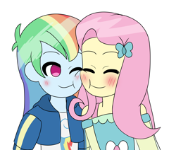 Size: 3680x3120 | Tagged: safe, fluttershy, rainbow dash, human, equestria girls, g4, my little pony equestria girls: better together, :t, blush lines, blushing, cheek squish, cheek to cheek, duo, duo female, eyes closed, female, lesbian, one eye closed, ship:flutterdash, shipping, simple background, smiling, squishy cheeks, white background