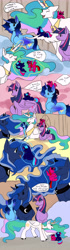 Size: 2794x10000 | Tagged: safe, princess celestia, princess luna, twilight sparkle, oc, oc:blue thunder, alicorn, pony, g4, baby, baby pony, canon x oc, female, foal, male, prince, princess, shipping, straight, thundersparkle