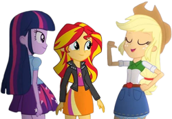 Size: 3631x2520 | Tagged: safe, edit, edited screencap, editor:homersimpson1983, screencap, applejack, sunset shimmer, twilight sparkle, human, equestria girls, g4, background removed, female, needs more jpeg, not a vector, simple background, transparent background, trio, trio female