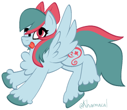 Size: 750x648 | Tagged: safe, artist:kharmacal, oc, oc only, oc:gusty galewind, pegasus, pony, ;p, bow, chest fluff, hair bow, one eye closed, simple background, solo, spread wings, tongue out, transparent background, wings, wink