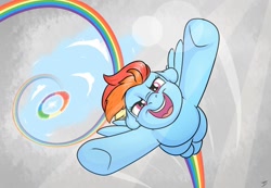 Size: 1300x900 | Tagged: safe, artist:takutanuvataio, rainbow dash, pegasus, pony, g4, cloud, cloudy, determined, determined smile, ears back, female, flying, hole, lens flare, looking at you, mare, open mouth, open smile, outstretched arms, overcast, rainbow trail, sky, smiling, solo, sonic rainboom, spread wings, sunshine, underhoof, wings