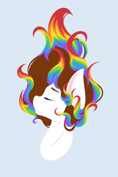 Size: 1365x2048 | Tagged: safe, artist:mscolorsplash, oc, oc only, oc:color splash, pegasus, pony, blush lines, blushing, bust, eyes closed, female, flowing mane, looking up, mare, multicolored hair, profile, rainbow hair, smiling, solo