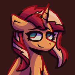 Size: 620x620 | Tagged: safe, artist:rosa ushiromiya, sunset shimmer, pony, unicorn, g4, digital art, female, horn, looking at you, mare, simple background, smiling, smiling at you, solo