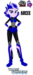 Size: 780x1732 | Tagged: safe, artist:robertsonskywa1, equestria girls, g4, arcee, equestria girls-ified, female, hand on hip, photo, simple background, solo, text, transformers, transformers prime, transparent background