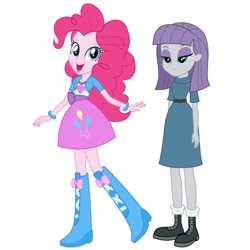 Size: 1080x1080 | Tagged: safe, alternate version, editor:josephpatrickbrennan, maud pie, pinkie pie, human, equestria girls, g4, clothes, duo, duo female, female, open mouth, open smile, siblings, simple background, sisters, smiling, white background